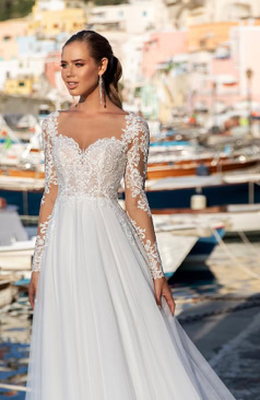 51825 Boho-Vintage Brautkleid: Glamour und Romantik im A-Linien Stil