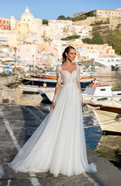 51825 Boho-Vintage Brautkleid: Glamour und Romantik im A-Linien Stil