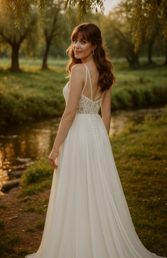 52279 - Leichtes Brautkleid mit Spitze & Chiffonrock  