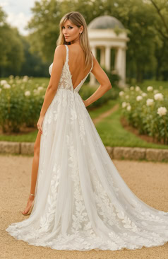 52195 Brautkleid mit Blätterspitze & Tüll  