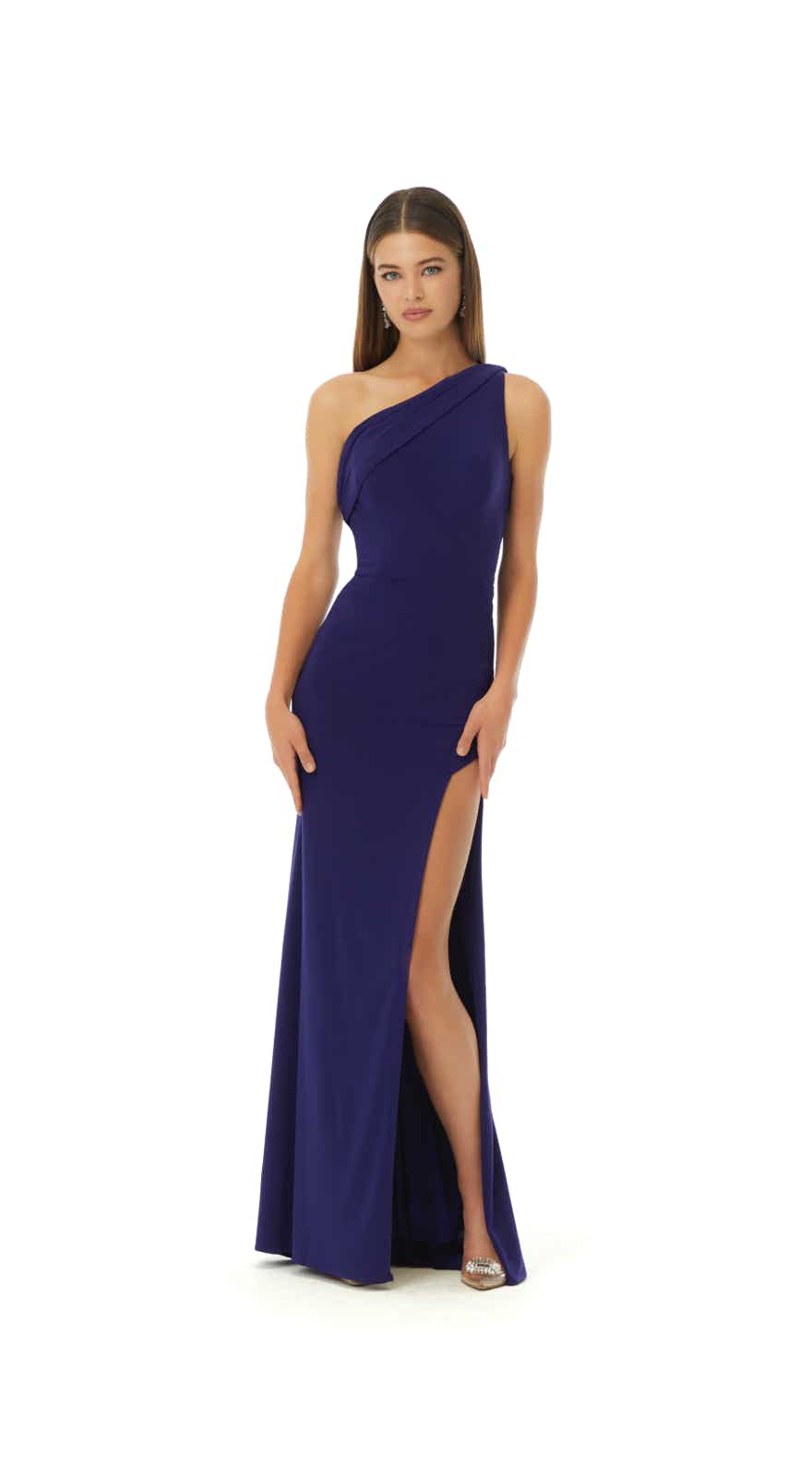 51853 Brokat-Abendkleid mit einem bestickten Gürtel. 