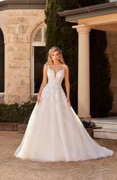 51553 Eine romantische A-Linie mit V-Ausschnitt und Sitzenverzierungen