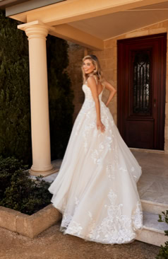 51553 Eine romantische A-Linie mit V-Ausschnitt und Sitzenverzierungen