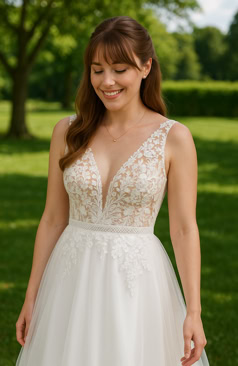 52277 A-Linie Brautkleid mit Spitzenoberteil & Tüllrock   