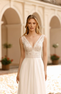 51821 Verzaubern Sie mit unserem Boho-Vintage Brautkleid in Chiffon und Spitze