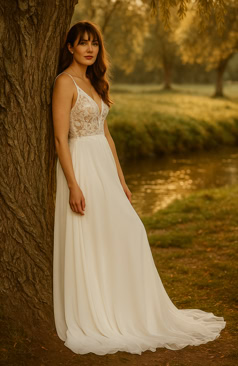 52279 - Leichtes Brautkleid mit Spitze & Chiffonrock  