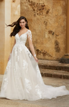 50830 A-Linien Brautkleid mit V-Ausschnitt und Illusionsspitze