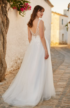 52277 A-Linie Brautkleid mit Spitzenoberteil & Tüllrock   