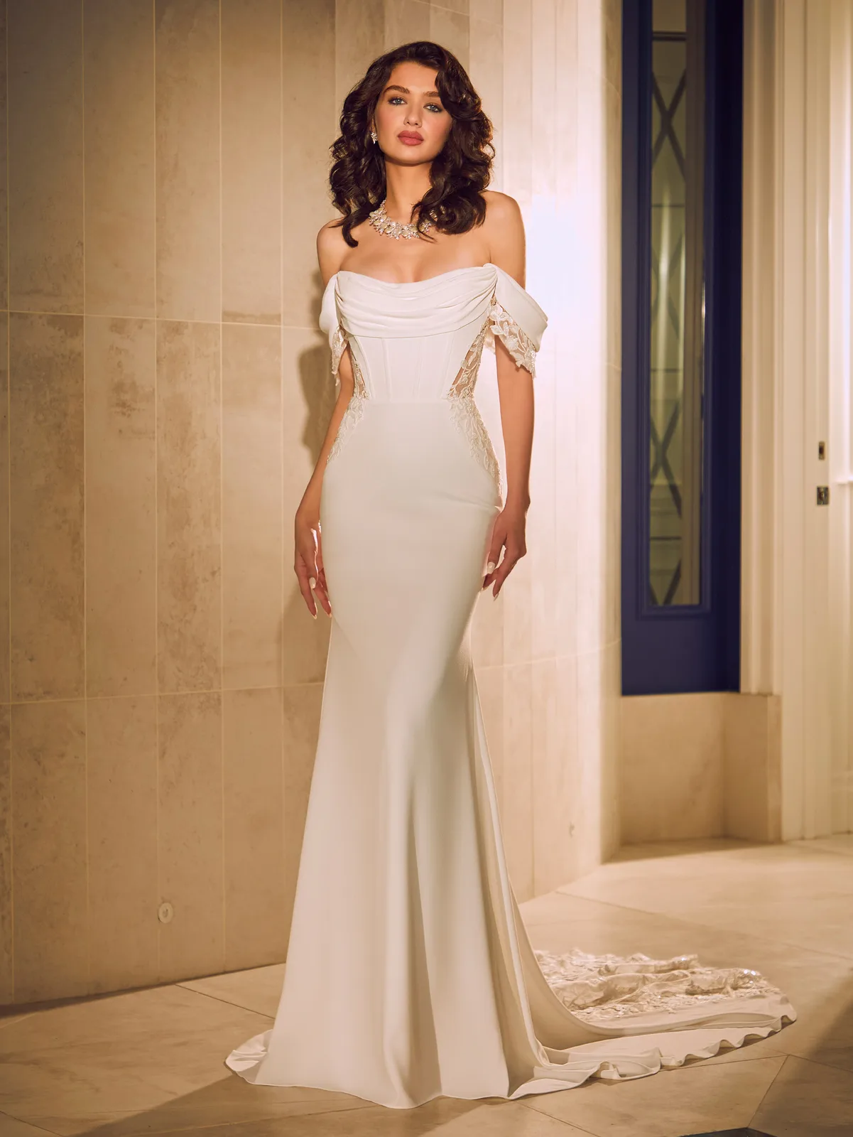 Fit and Flare Offshoulder Korsett – Fit & Flare Brautkleid bei FM Braut- und Abendmode in Sandkrug bei Oldenburg